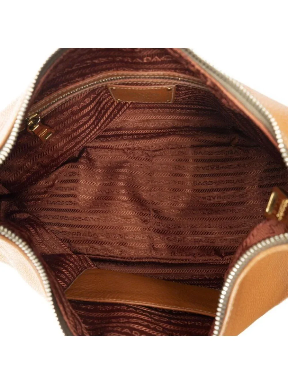 Prada Zip Top Hobo Brown Vitello Dyno
